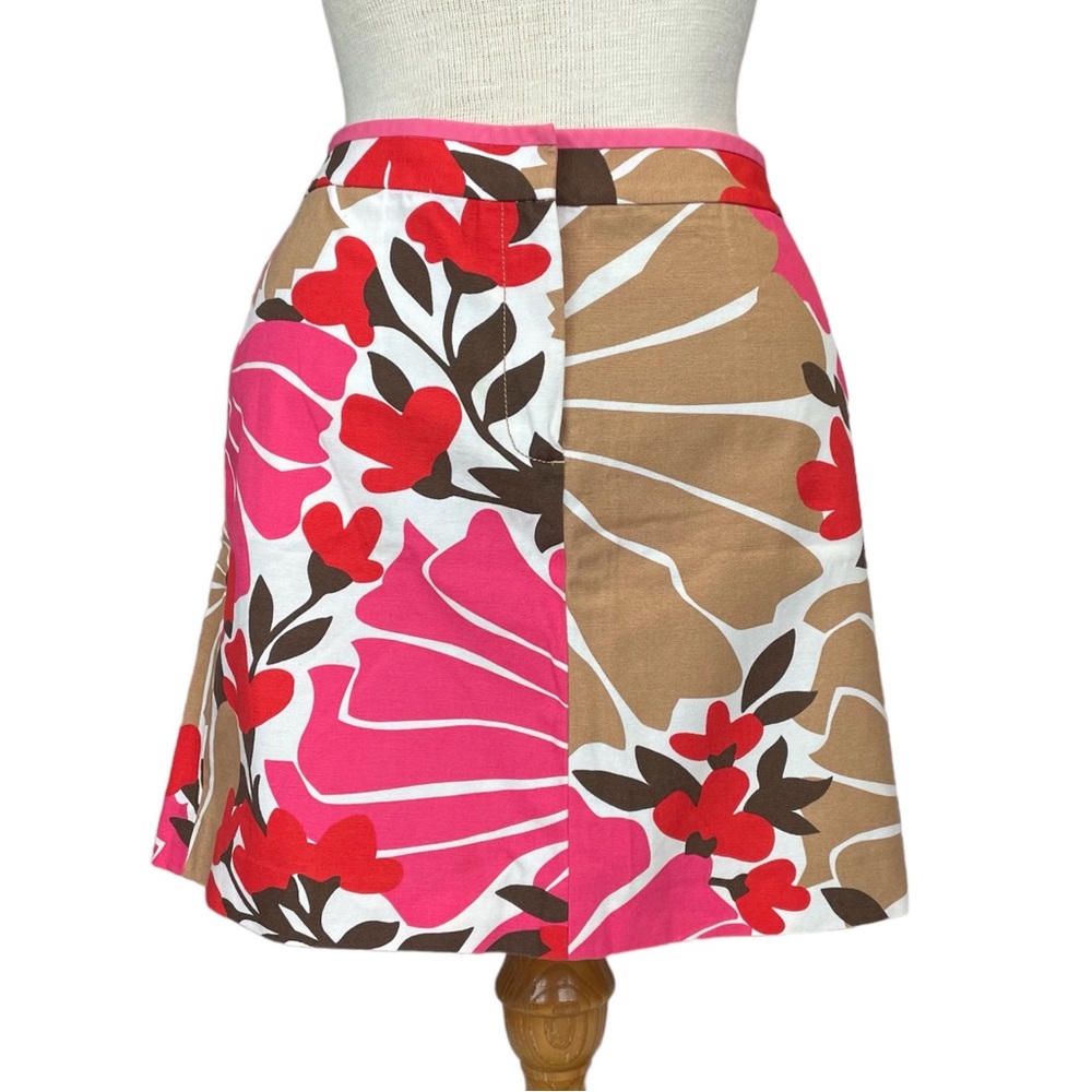 J. Crew Cotton Floral Print Canvas Mini Skirt in Pink White Tan & Red Size 6